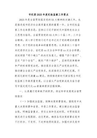 市纪委2025年度纪检监察工作要点