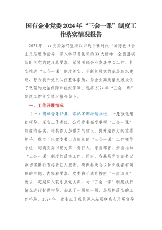 国有企业党委2024年“三会一课”制度工作落实情况报告