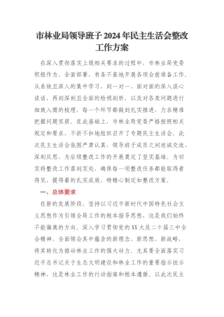 市林业局领导班子2024年民主生活会整改工作方案