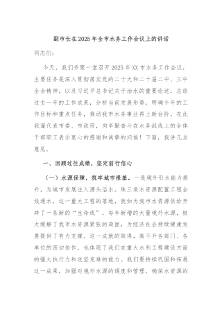 副市长在2025年全市水务工作会议上的讲话