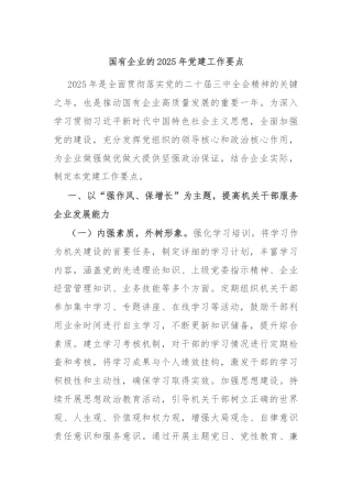 国有企业的2025年党建工作要点