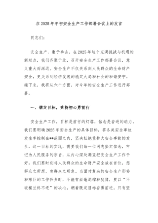 在2025年年初安全生产工作部署会议上的发言