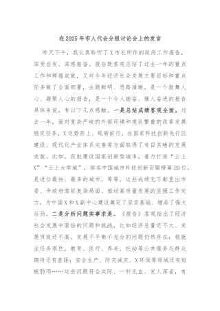 在2025年市人代会分组讨论会上的发言