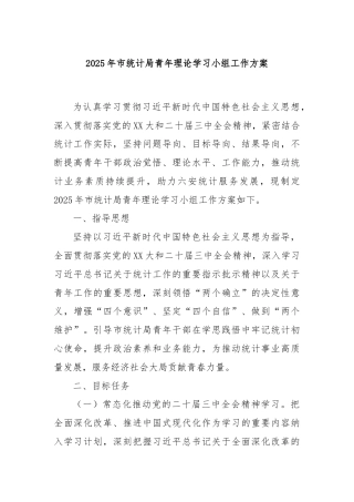 2025年市统计局青年理论学习小组工作方案