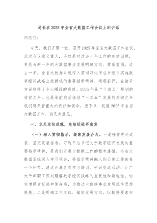 局长在2025年全省大数据工作会议上的讲话