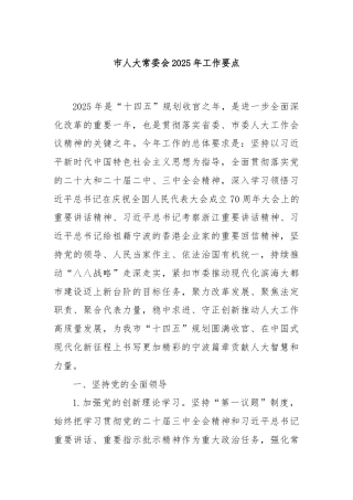 市人大常委会2025年工作要点