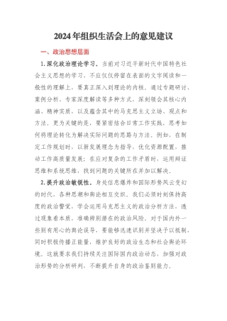 2024年组织生活会上的意见建议