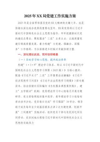 2025年XX局党建工作实施方案