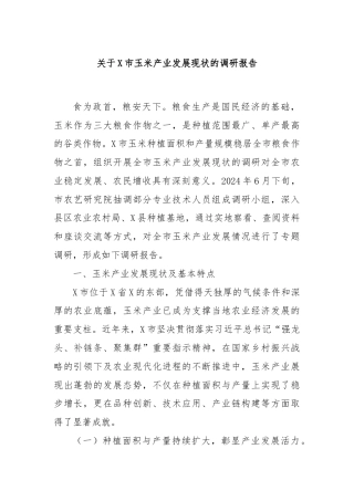 关于X市玉米产业发展现状的调研报告
