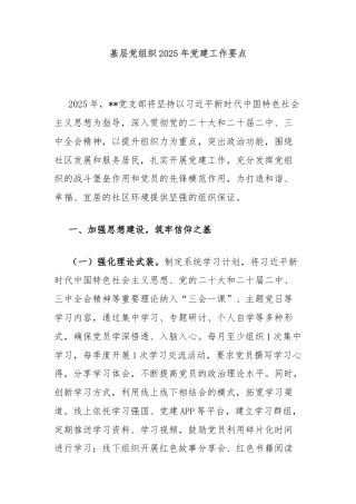 基层党组织2025年党建工作要点
