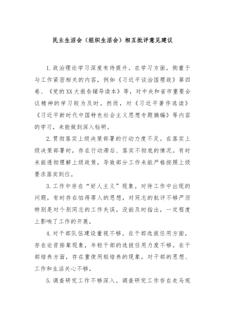 民主生活会（组织生活会）相互批评意见建议
