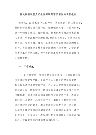 县民政领域重点民生保障政策落实情况的调研报告