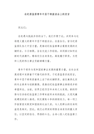 在纪委监委青年中层干部座谈会上的发言