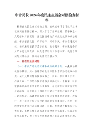 审计局长2024年度民主生活会对照检查材料