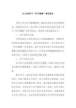 Xx支部学习“时代楷模”情况报告