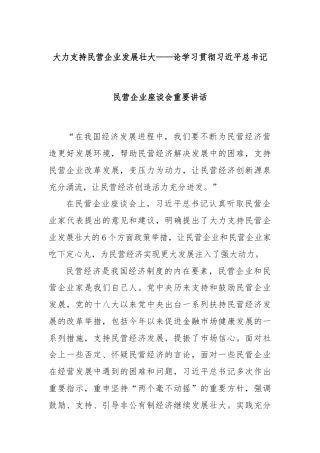 大力支持民营企业发展壮大——论学习贯彻总书记民营企业座谈会重要讲话