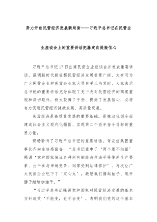 努力开创民营经济发展新局面——总书记在民营企业座谈会上的重要讲话把脉定向提振信心