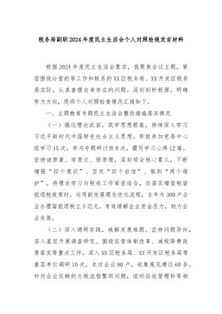 税务局副职2024年度民主生活会个人对照检视发言材料
