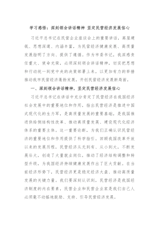 学习感悟：深刻领会讲话精神 坚定民营经济发展信心