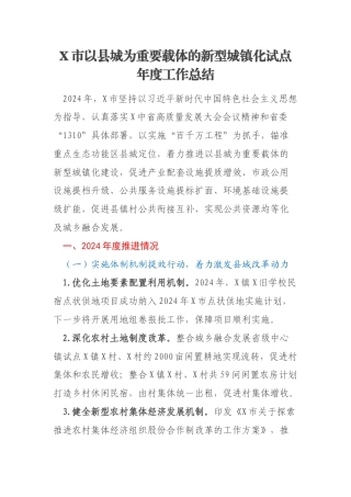 X市以县城为重要载体的新型城镇化试点年度工作总结
