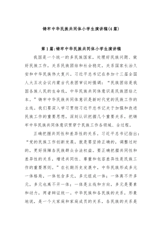 (4篇)铸牢中华民族共同体小学生演讲稿