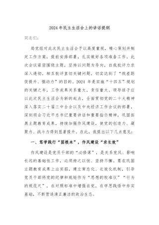 2024年民主生活会上的讲话提纲