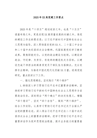2025年XX局党建工作要点