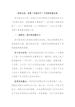 经验交流：党建“四强四升”引领高质量发展