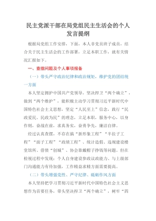 民主党派干部在局党组民主生活会的个人发言提纲