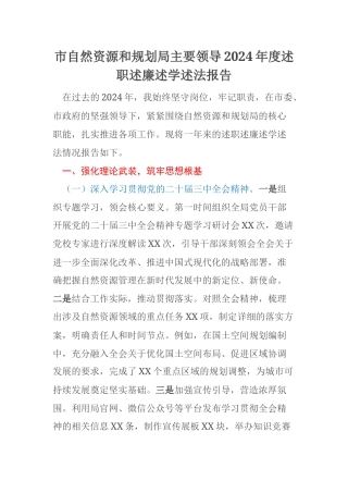市自然资源和规划局主要领导2024年度述职述廉述学述法报告