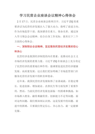 学习民营企业座谈会议精神心得体会