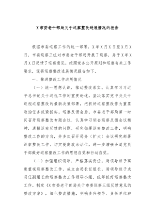 X市委老干部局关于巡察整改进展情况的报告