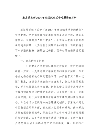 基层党支部2024年度组织生活会对照检查材料