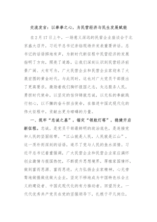 交流发言：以拳拳之心，为民营经济与民生发展赋能