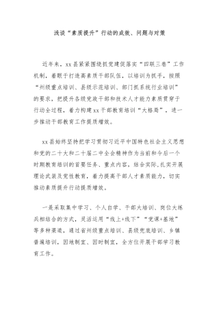 浅谈“素质提升”行动的成效、问题与对策