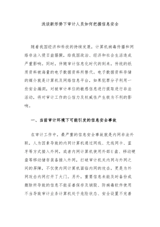 浅谈新形势下审计人员如何把握信息安全