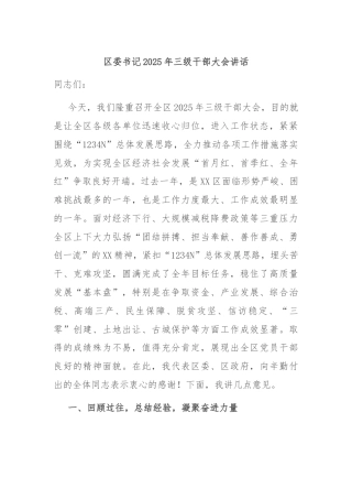 区委书记2025年三级干部大会讲话