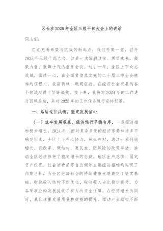 区长在2025年全区三级干部大会上的讲话