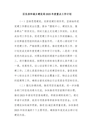 区住房和城乡建设局2025年度重点工作计划