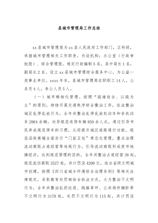 县城市管理局工作总结