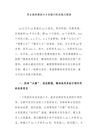 用全域党建助力乡村振兴的实践与探索