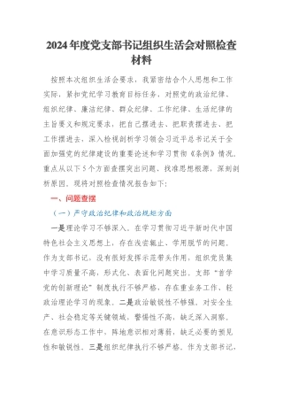 2024年度党支部书记组织生活会对照检查材料