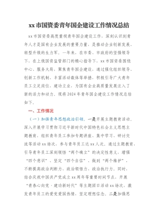 xx市国资委青年国企建设工作情况总结