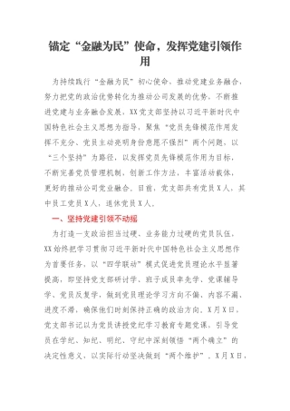 锚定“金融为民”使命，发挥党建引领作用