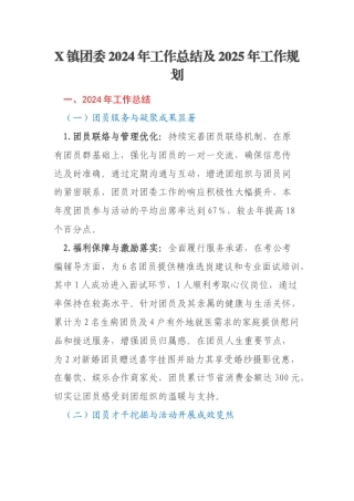 X镇团委2024年工作总结及2025年工作规划