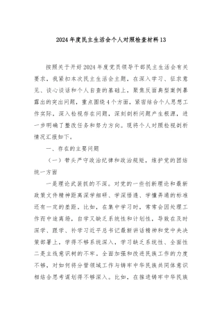 2024年度民主生活会个人对照检查材料13
