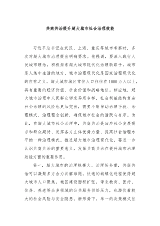 共商共治提升超大城市社会治理效能