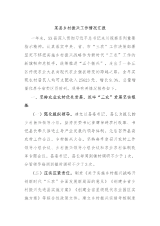 某县乡村振兴工作情况汇报