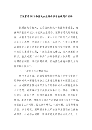 区城管局2024年度民主生活会班子检视剖析材料