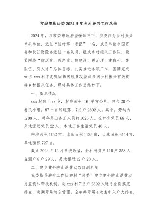 市城管执法委2024年度乡村振兴工作总结